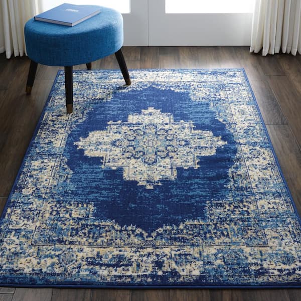 Grafix Navy Blue 4 ft. x 6 ft. Persian Medallion Transitional Area Rug