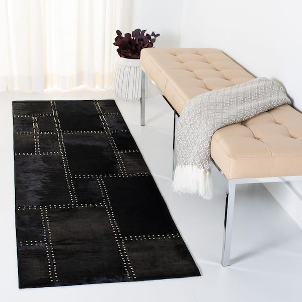 Studio Leather 2 X 10 Black Geometric Runner Rug