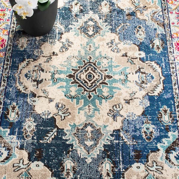 FLOOR ART Quince Navy/Blue 5 ft. x 7 ft. Medallion Vinyl Rectangle Area Rug  8214.42.51 - The Home Depot