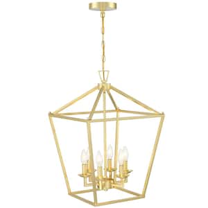 16 in. 6-Light Soft Gold Chandeliers Geometric Cage Lantern Pendant Light