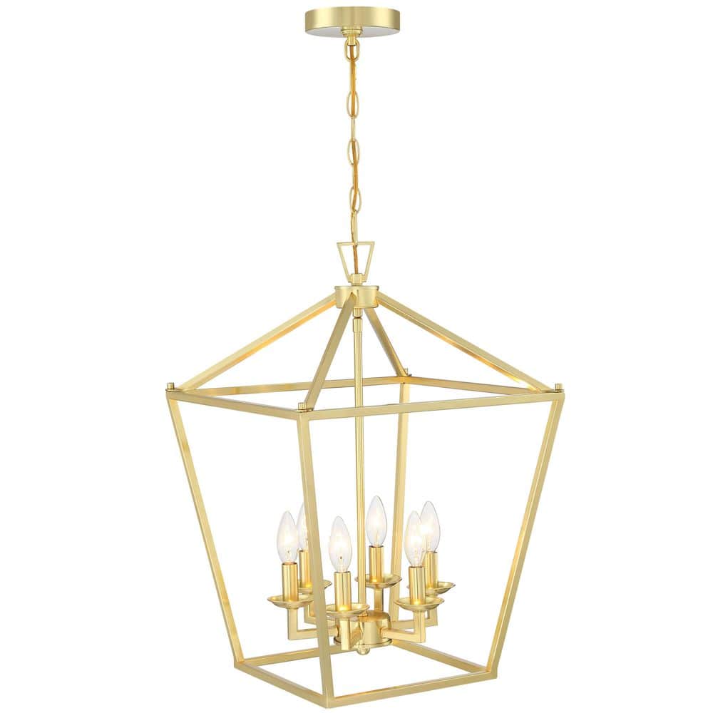 16 in. 6-Light Soft Gold Chandeliers Geometric Cage Lantern Pendant Light price history on PriceWatchPro