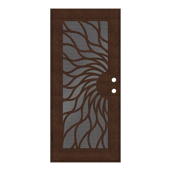 Unique Home Designs 30 in. x 80 in. Sunfire Copperclad Right-Hand Surface Mount Aluminum Security Door with Black Perforated Screen