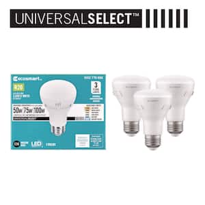 Universal Select 50/75/100-Watt Equivalent R20 Dimmable LED Flood Light Bulb with Selectable Color Temperature (3-Pack)