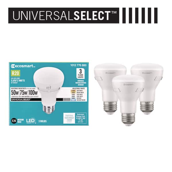 Universal Select 50/75/100-Watt Equivalent R20 Dimmable LED Flood Light Bulb with Selectable Color Temperature (3-Pack)