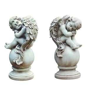 16 in. Tall Cherubs Sitting on Globe Pedestals (Set of 2)