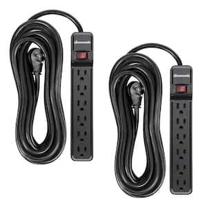 2-Pack 6-Outlet Surge Protector Power Strip with 25 ft. Long Power Cord, Low Profile Flat Plug, 500 J in Black