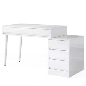 Halseey 55 in. Rectangular White Wood 5-Drawer Computer Desk with Printer Stand