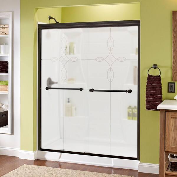 Delta Silverton 60 in. x 70 in. Semi-Frameless Traditional Sliding Shower Door in Bronze with Tranquility Glass