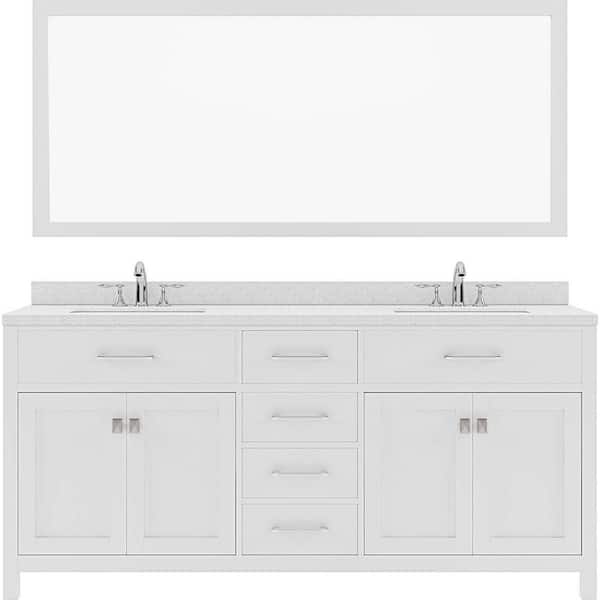 Virtu USA Caroline 72 in. W Bath Vanity in White with Quartz Vanity Top in White with White Basin and Mirror