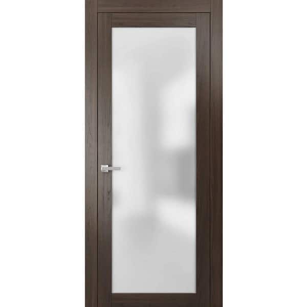 30 in. x 80 in. Frosted Glass Universal/Reversible Chocolate Ash Finished Solid Wood Assembly Required Interior Door Kit