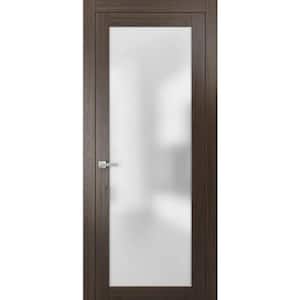 18 in. x 80 in. Single Panel No Bore Frosted Glass Brown Pine Wood Interior Door Slab with Hardware