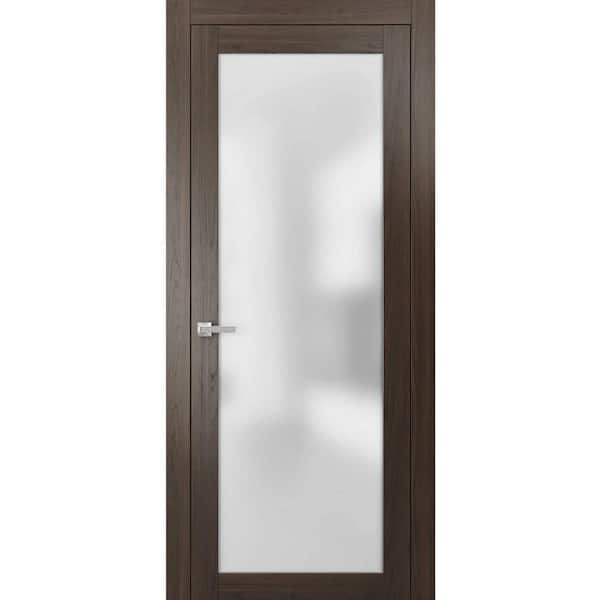 Sartodoors 18 in. x 84 in. Single Panel No Bore Frosted Glass Brown Pine Wood Interior Door Slab with Hardware