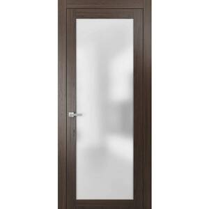 24 in. x 96 in. Single Panel No Bore Frosted Glass Brown Pine Wood Interior Door Slab with Hardware