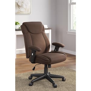 Corbindale Faux Leather Swivel Ergonomic Drafting Chair in Brown with Adjustable Arms