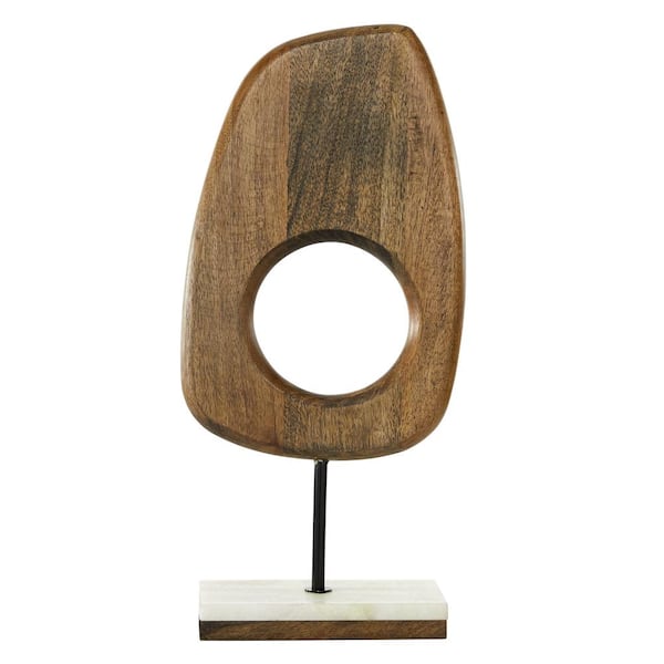 Litton Lane Brown Mango Wood Cut-Out Abstract Sculpture with Marble Base