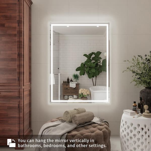 Claro 48 in. W x 36 in. H Rectangular Frameless LED Wall Bathroom Vanity Mirror in Silver