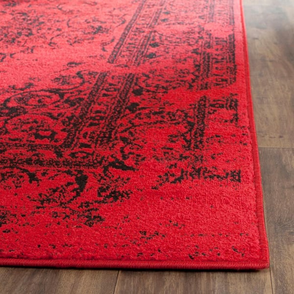 Area Rug Square Red/Natural 8 ft. x 8 ft. Floral Indoor Outdoor