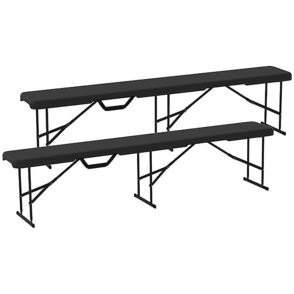 6 ft Outdoor Ottoman Plastic Folding Bench, Portable Bench Seat with Carrying Handle, Black