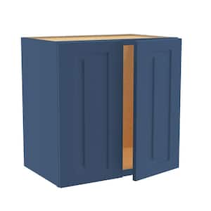 Grayson Mythic Blue Painted Plywood Shaker Assembled Wall Kitchen Cabinet Soft Close 24 in. W 24 D in. 15 in. H