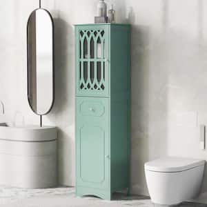 Tall 16.5 in. W x 14.2 in. D x 63.8 in. H Green MDF Freestanding Linen Cabinet with Adjustable Shelves in Green