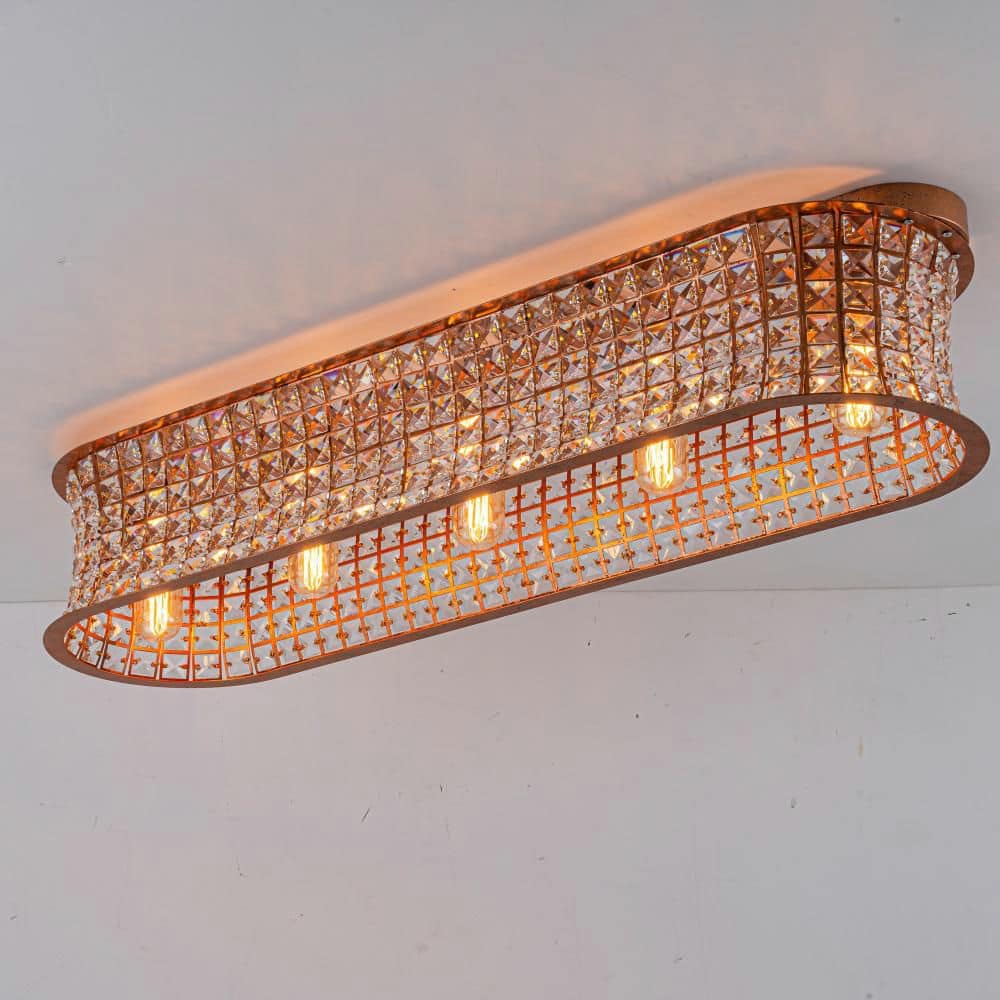 ZYZWMB Elara 35 in. 5-Light Vintage Antique Brass Rectangle