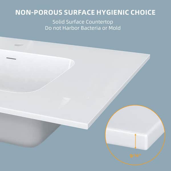 Checotfアイボリー36 Zeafive 36 in. W x 22 in. D Solid Surface Cultured Marble
