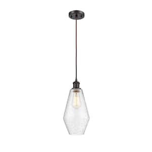 Cindyrella 1-Light Oil Rubbed Bronze Statement Pendant Light with Seedy Glass Shade