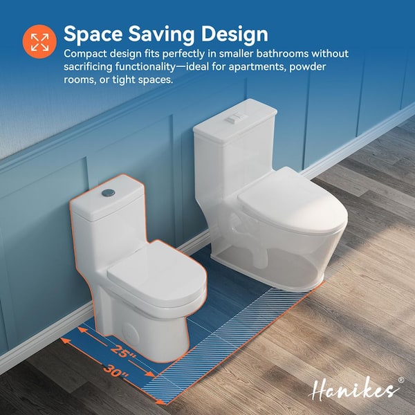 Hanikes One-Piece 1.1/1.6 GPF Dual Flush Round Toilet in White