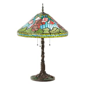 Ava 29 .5 in. Antique Bronze Multi-Colored Poppies Tiffany-Style Stained Glass Table Lamp