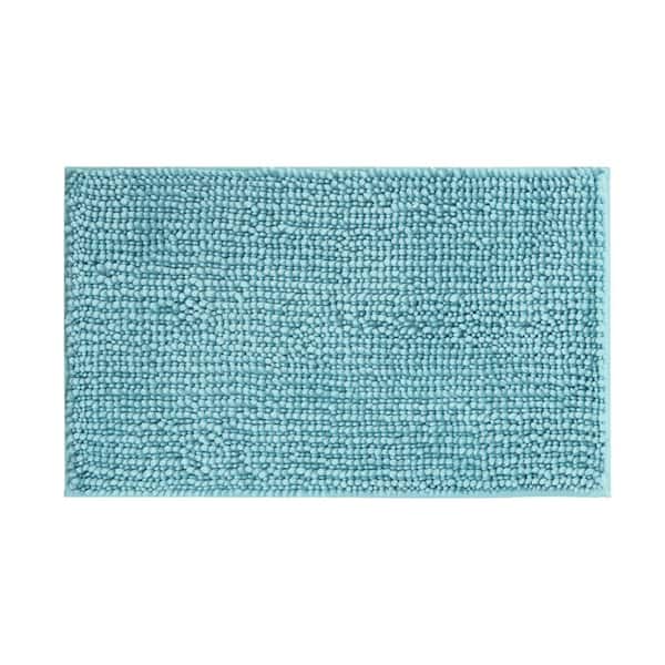 Laura Ashley Butter Chenille Non-Slip Seaspray Blue 17 in. x 24 in. Polyester Bath Mat