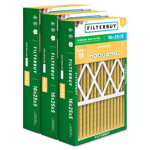 16 in. x 25 in. x 5 in. MERV 11 (FPR 7) Allergen Defense Pleated HVAC AC Furnace Air Filters for Honeywell (3-Pack)