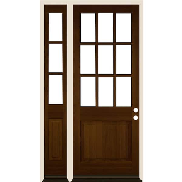Krosswood Doors 50 in. x 96 in. Farmhouse 9-Lite Clear Glass Left-Hand Provincial Stain Hemlock Wood Prehung Front Door w/ LSL