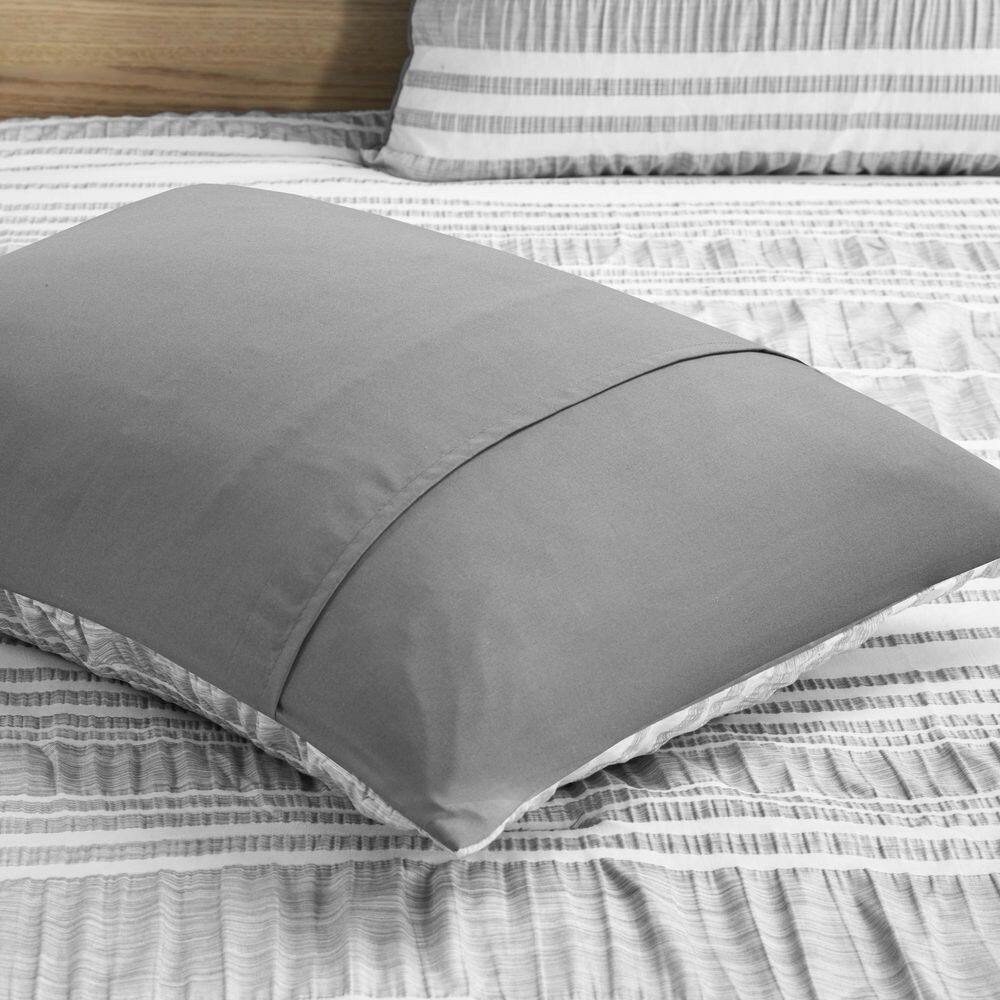 Gray Full Microfiber Striped Comforter Set with Decorative Pillow