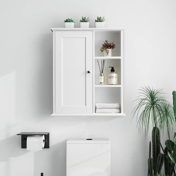 Dracelo 16.5 in. W x 6.5 in. D x 27.5 in. H Grey Wooden Bathroom Wall Cabinet with Adjustable Shelf and Single Door