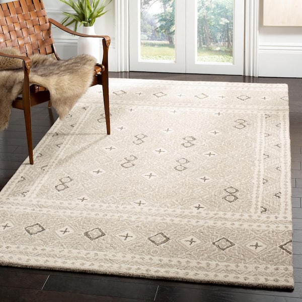 Micro-Loop Grey/Ivory Doormat 3 ft. x 4 ft. Multi-Diamond Border Area Rug