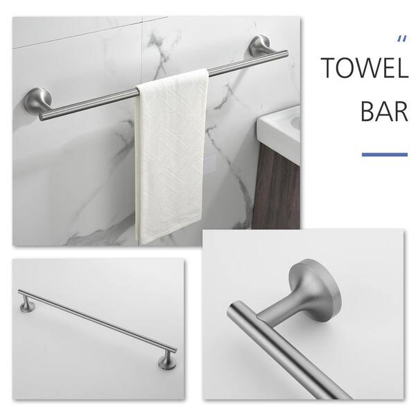 4-Piece Bath Hardware Set with Towel Bar Toilet Paper Holder Double Towel Hook in Stainless Steel Brushed Nickel