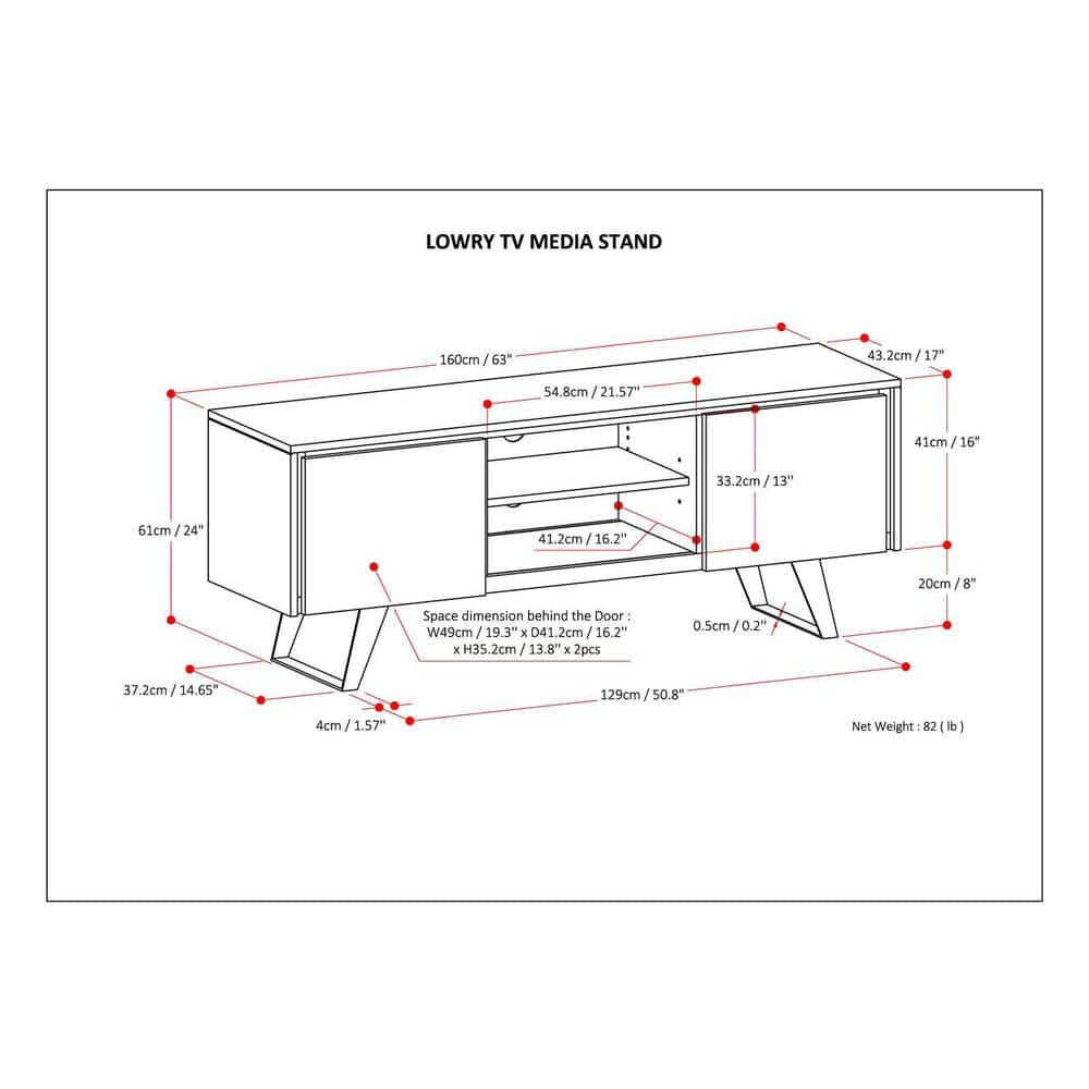 White Acacia Wood Industrial TV Media Stand with Cabinet