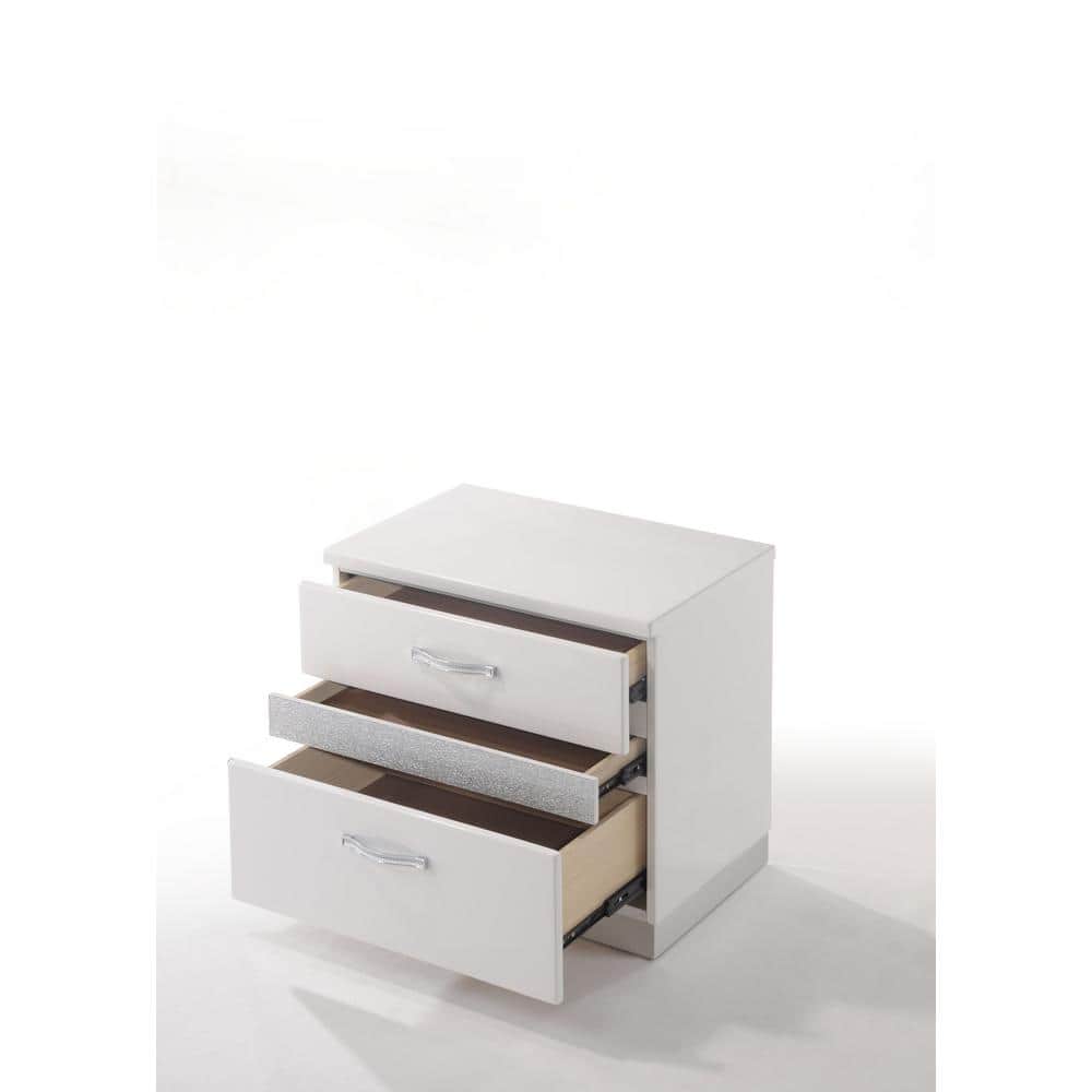 White Gloss Wood and Metal 2-Drawer Nightstand