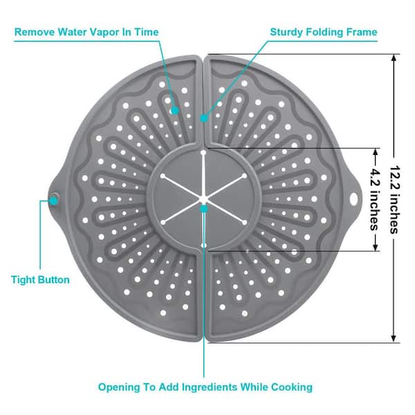 12 in. Non-Stick Foldable Oil Splatter Guard Trivet Mat for 10,11 and 12 in. Frying Pan Cooking, Gray