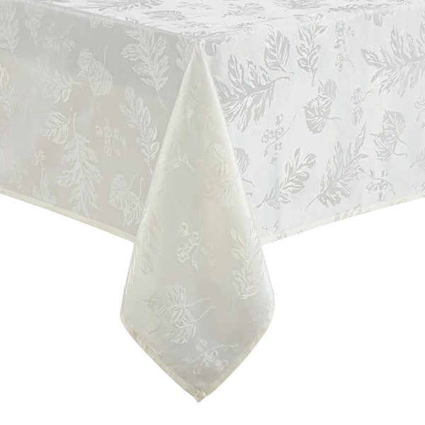 Elegant Woven Leaves Jacquard Damask Tablecloth, Ivory - 60"W x 102"L