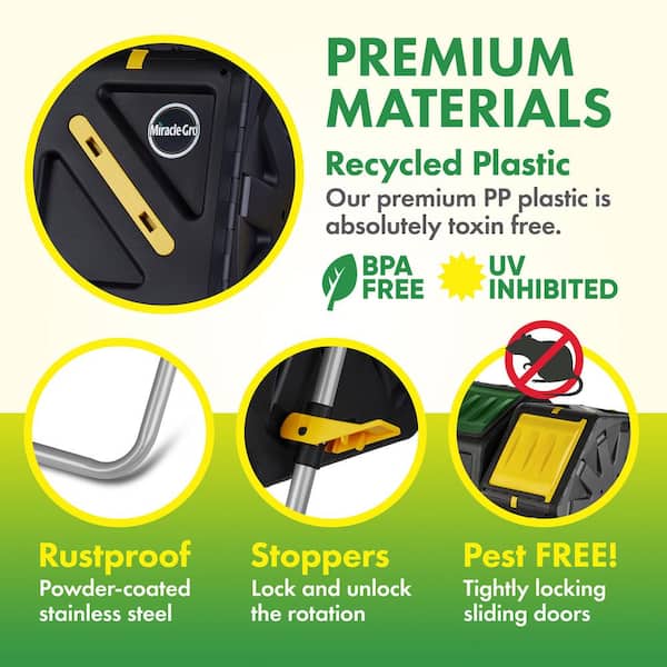 Miracle-Gro - Dual Chamber Outdoor Garden Tumbling Composter (2 x 18.5 Gal./70 L) w/ Easy-Turn System - Gardening Gloves Included