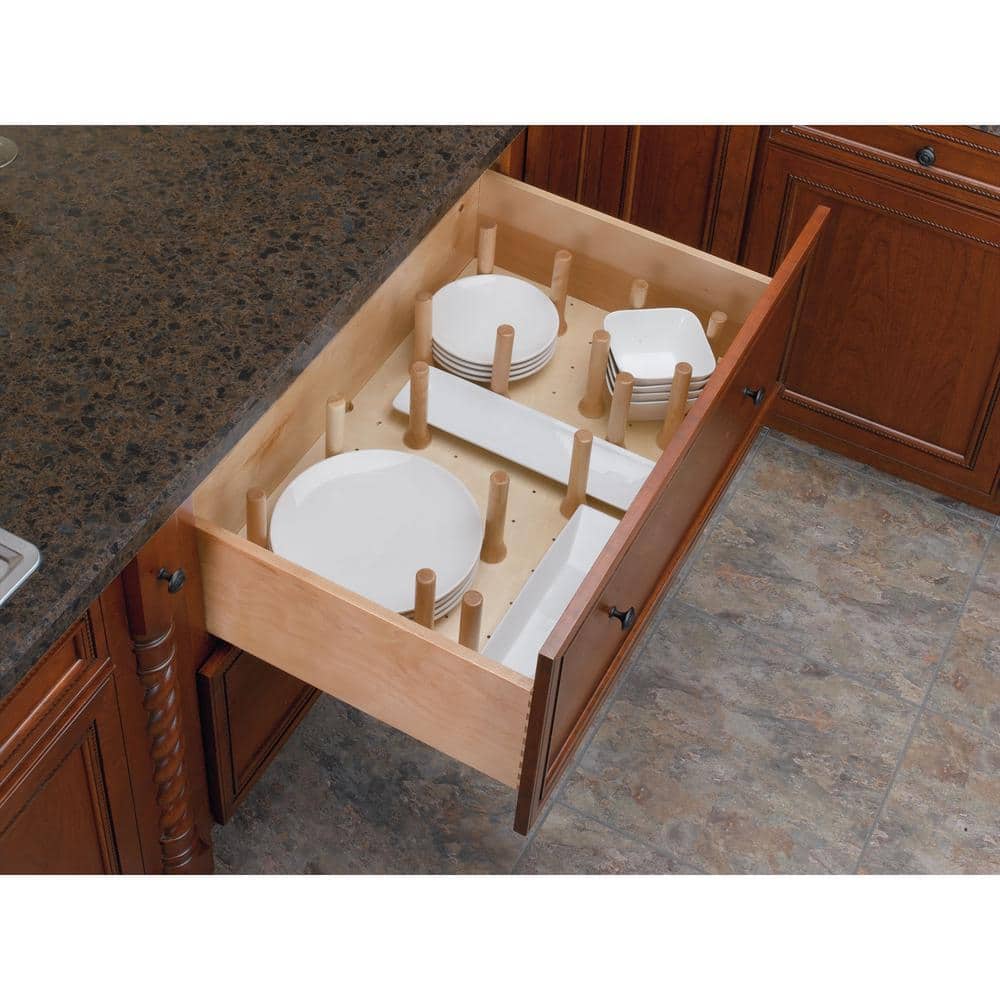 Natural Maple Wood Trimmable Pegboard Drawer Organizer with 16 Pegs