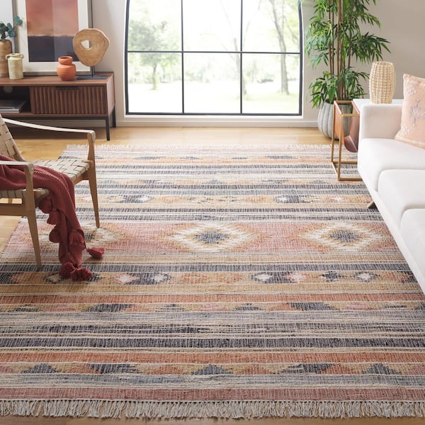 Kilim 10 ft. x 14 ft. Blue/Rust Striped Area Rug