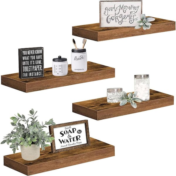 Unbranded 15.7 in. W x 6.7 in. D Floating Decorative Wall Shelf Bathroom Shelf Bedroom Kitchen Rustic Small Book Shelf, Set of 4