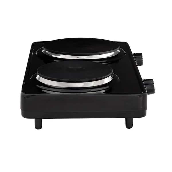 Tayama 2-Burner 6.5 in. and 6 in. Dual Black Diecast Hot Plate 