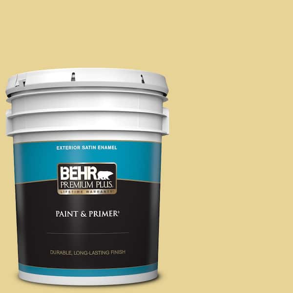 BEHR PREMIUM PLUS 5 gal. #390D-4 Honey Beige Satin Enamel Exterior Paint & Primer