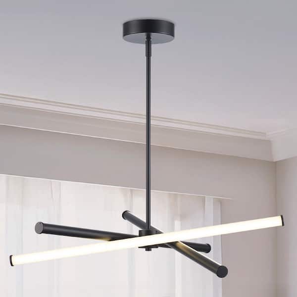 Monteaux Lighting York 28 in. Modern Black Linear Integrated LED Dimmable Pendant Light Fixture with Selectable 3-CCT