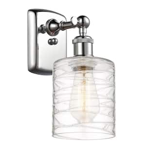 Cobbleskill 1-Light Polished Chrome Wall Sconce with Deco Swirl Glass Shade
