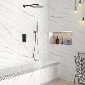 2-Spray Patterns Bathroom Shower Syetem 1.5GPM 10 in. Wall Mount Square Rainfall Dual Shower Heads in Matte Black