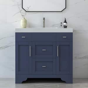 Agnea 36 in. W x 21 in. D x 35 in. H Single Sink Freestanding Bath Vanity in Marine Blue with White Quartz Top